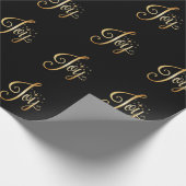 "Joy" Black Gold Script Eleganter Urlaub Geschenkpapier (Ecke)