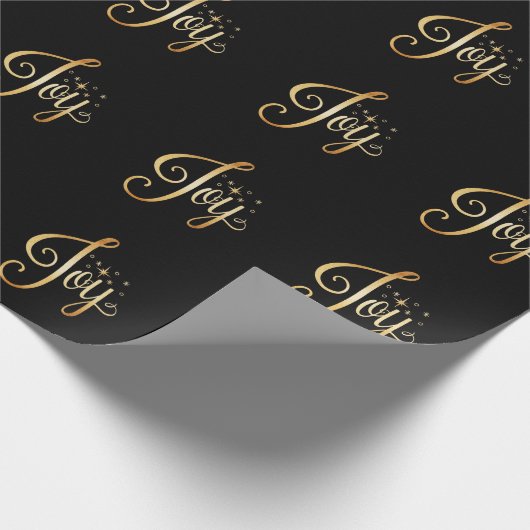 "Joy" Black Gold Script Eleganter Urlaub Geschenkpapier (Ecke)