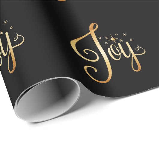 "Joy" Black Gold Script Eleganter Urlaub Geschenkpapier (Rolleneckpunkt)