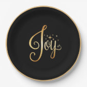 "Joy" Black Gold Script Eleganter Urlaub Pappteller (Vorderseite)