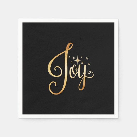 "Joy" Black Gold Script Eleganter Urlaub Serviette (Vorderseite)