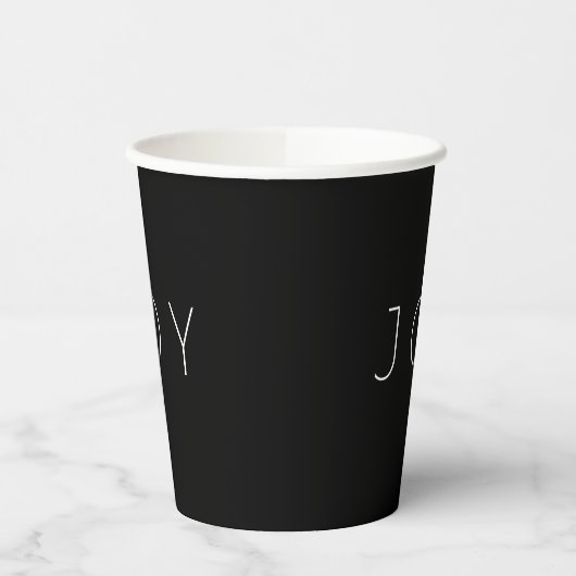 Joy Black Modern Minimalistisch Typografy Holiday Pappbecher (Links)
