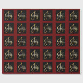 "Joy" Black Red Gold Script Eleganter Urlaub Geschenkpapier (Flach)