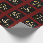 "Joy" Black Red Gold Script Eleganter Urlaub Geschenkpapier (Ecke)