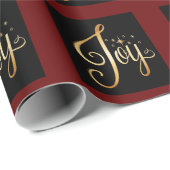 "Joy" Black Red Gold Script Eleganter Urlaub Geschenkpapier (Rolleneckpunkt)