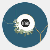 Joy Blue Christmas Modern Kranz Custom Logo Runder Aufkleber (Vorderseite)