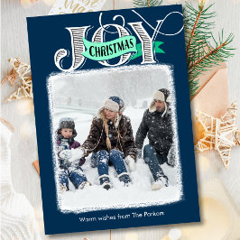 JOY Blue Modern Bold Simple Script Foto Christmas Feiertagskarte