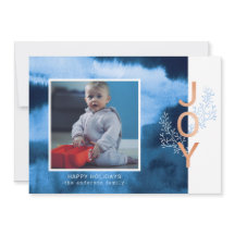 Joy | Blue Watercolor Wash Holiday Foto Card