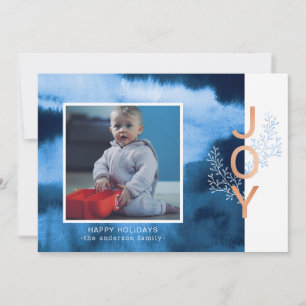 Joy Blue Watercolor Wash Holiday Foto Card Feiertagskarte