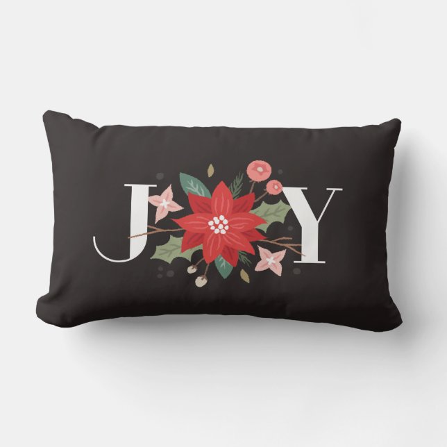 Joy Blüh Floral Holiday Lumbar Pillow - Black Lendenkissen (Vorderseite)