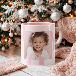 JOY Blush Pink Christmas | Personalized Photo Zweifarbige Tasse