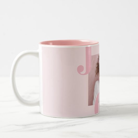 JOY Blush Pink Christmas | Personalized Photo Zweifarbige Tasse (Links)