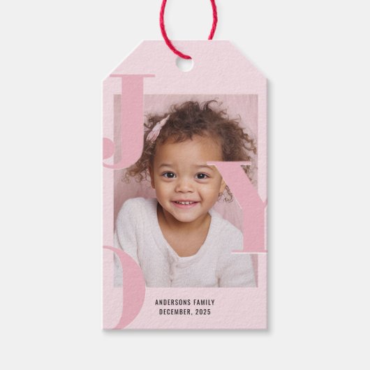JOY Blush Pink Modern Christmas | Personalized  Geschenkanhänger (Vorderseite)