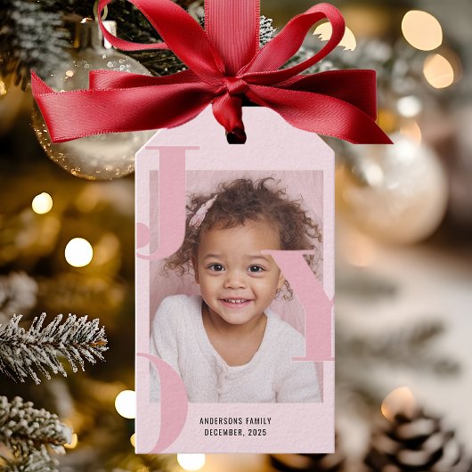 JOY Blush Pink Modern Christmas | Personalized Geschenkanhänger