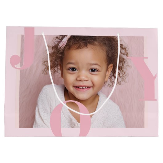 JOY Blush Pink Modern Christmas | Personalized Große Geschenktüte (Rückseite)