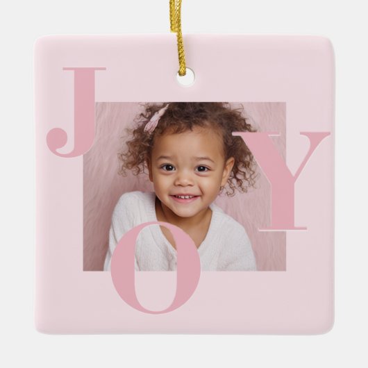 JOY Blush Pink Modern Christmas | Personalized Keramikornament (Vorderseite)