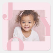 JOY Blush Pink Modern Christmas | Personalized Quadratischer Aufkleber (Vorderseite)