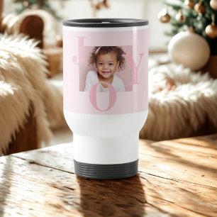 JOY Blush Pink Modernes Weihnachten Personalisie Reisebecher