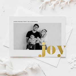 JOY Bold Typografy Modernes Foto Weihnachten Folien Feiertagspostkarte