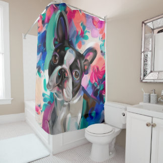 "Joy" Boston Terrier bunter Duschvorhang