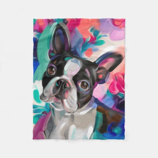 Joy' Boston Terrier Dog Art Fleece Decke (Vorderseite)