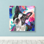 'Joy' Boston Terrier Dog Art Print auf Leinwand (Insitu (Holzboden))