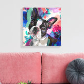 'Joy' Boston Terrier Dog Art Print auf Leinwand (Insitu (Wohnzimmer))