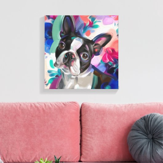 'Joy' Boston Terrier Dog Art Print auf Leinwand (Insitu (Wohnzimmer))