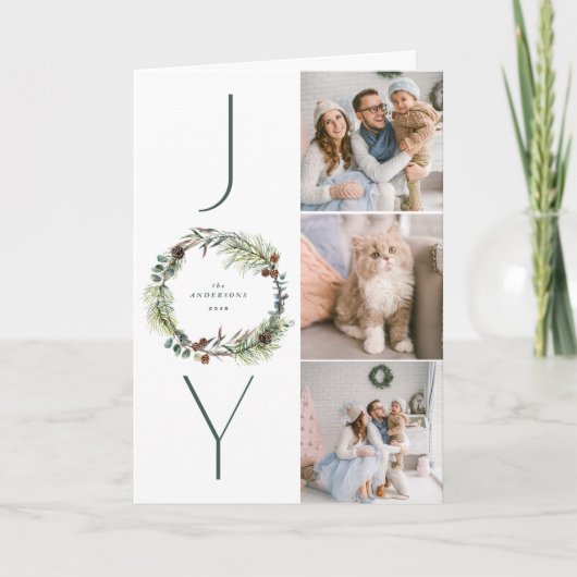JOY Botanical Pine Wreath Foto Collage Weihnachten (Vorderseite)