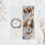 JOY Botanical Pine Wreath Foto Collage Weihnachten Folien Feiertagspostkarte<br><div class="desc">JOY | Senden Sie Ihre herzlichen Feiertagsgrüße mit dieser anpassbaren Weihnachtskarte aus Goldfolie. Es enthält Aquarellkiefer Nadeln,  Eukalyptus-Blätter und Pinecone. Personalisieren Sie diese Green Ferienkarte,  indem Sie Ihre Daten hinzufügen. Dieses Foto Weihnachtspostkarte ist auf anderen Cardstock erhältlich. Matching-Elemente sind verfügbar.</div>