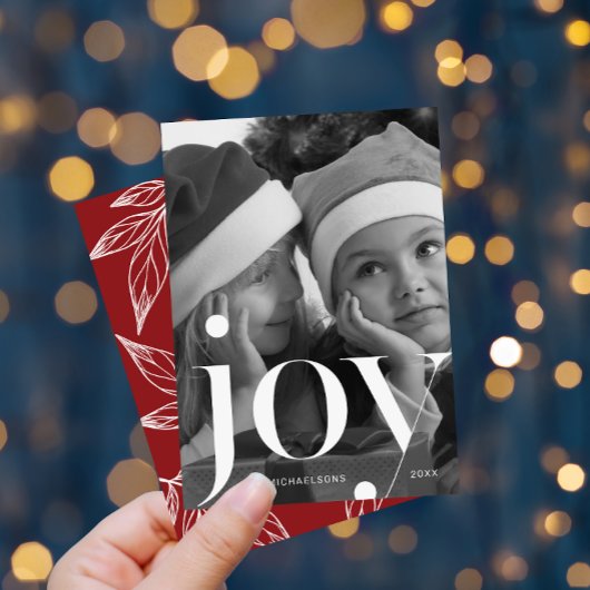 Joy Botanical Print mit Foto Red Christmas Einladung