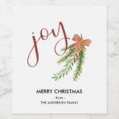 Joy Calligraphy I Watercolor Weihnachtsgebliebene  Weinetikett (Einzelnes Label)