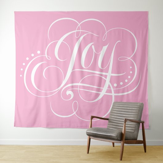 JOY Calligraphy Lettering Calm Happy Pink Wandteppich (Beispiel (Horizontal))