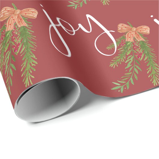Joy Calligraphy Watercolor Weihnachtsgrün Geschenkpapier (Rolleneckpunkt)