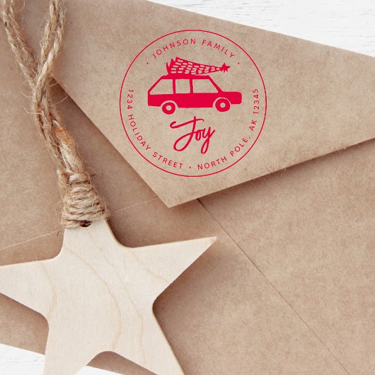 Joy Car Minimalistische Illustration Weihnachten Permastempel