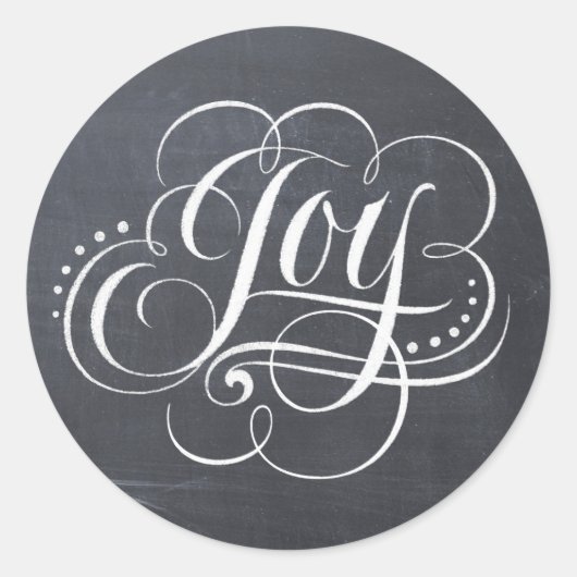 JOY Chalkboard Weihnachtskalligrafie Letting Runder Aufkleber (Vorderseite)