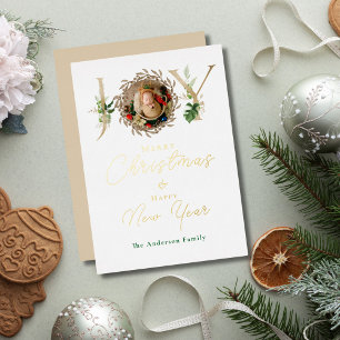 JOY Christmas Baby Foto Tropical Alphabet Folien Feiertagskarte