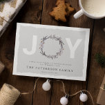 'JOY' Christmas Botanical Wreath Holiday Card Feiertagskarte<br><div class="desc">Modern watercolor christmas holiday card. Featuring a chic background with white typography 'JOY' including a rustic watercolour botanical winter painted wreath,  a personalized message,  your family name and the year.</div>