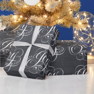 Joy - Christmas Chalkboard Black Letting Geschenkpapier