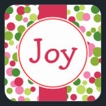 Joy Christmas Dots Stickers<br><div class="desc">Helle,  festliche Punkte schmücken diese Joy Weihnachtsaufkleber. Verwenden Sie diese lustigen,  Vintagen Sticker auf Geschenken,  Handwerkskunst,  Umschläge,  Weihnachtskarten,  Weihnachtskekse,  Geschenktaschen,  etc... Das Design stammt aus der Originalkunst.</div>