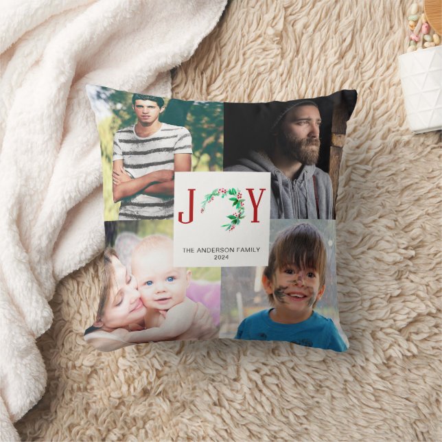 JOY Christmas Foto Collage 4 Familienbilder Kissen (Decke)