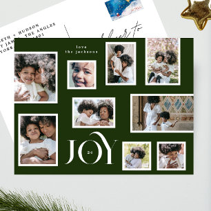 JOY   Christmas   FotoCollage   Classic Green Feiertagspostkarte