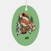 Joy Christmas Fox Ornament Aus Metall (Vorderseite Rechts)