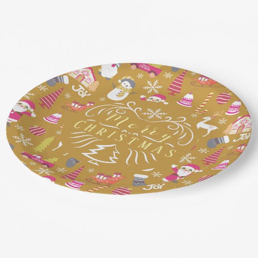 Joy Christmas Gold Pappteller (Schrägansicht)
