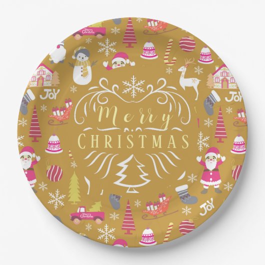 Joy Christmas Gold Pappteller (Vorderseite)