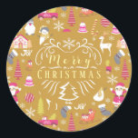 Joy Christmas Gold Runder Aufkleber<br><div class="desc">Fröhliches Weihnachtsdesign.</div>