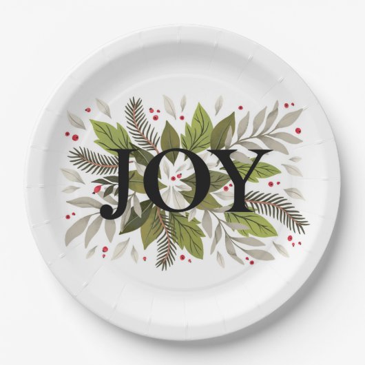 JOY, Christmas Greenery Holiday Pappteller (Vorderseite)