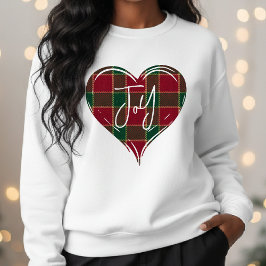 Joy Christmas Holiday Red & Green Heart Tartan Sweatshirt