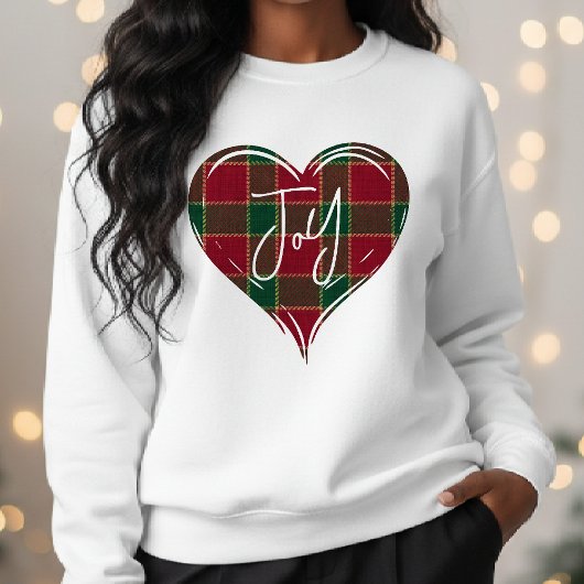 Joy Christmas Holiday Red & Green Heart Tartan Sweatshirt