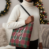 Joy Christmas Holiday Red & Green Tartan Pattern Tasche